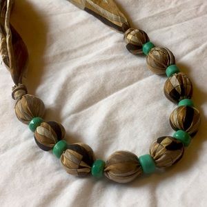 Handmade upcycled silk and glass bead necklace